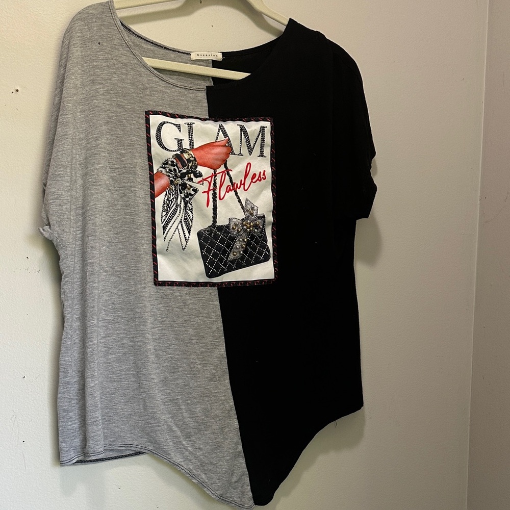 Glam Black and Gray Graphic Tee Top